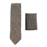 281 - Corbata y pañuelo de lana tweed de espiga color roble para hombre de 2"