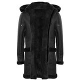 Abrigo de piel de oveja para hombre, estilo duffle, de la Segunda Guerra Mundial, con capucha de cuero de 3/4.