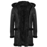 Abrigo de piel de oveja para hombre, estilo duffle, de la Segunda Guerra Mundial, con capucha de cuero de 3/4.