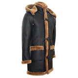 Abrigo de hombre de piel de oveja, estilo duffle, de la Segunda Guerra Mundial, para invierno en el Reino Unido, con capucha de 3/4, color marrón jengibre.