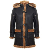 Abrigo de hombre de piel de oveja, estilo duffle, de la Segunda Guerra Mundial, para invierno en el Reino Unido, con capucha de 3/4, color marrón jengibre.