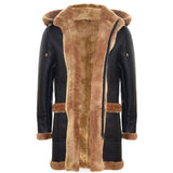 Abrigo de hombre de piel de oveja, estilo duffle, de la Segunda Guerra Mundial, para invierno en el Reino Unido, con capucha de 3/4, color marrón jengibre.