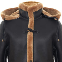 Abrigo de hombre de piel de oveja, estilo duffle, de la Segunda Guerra Mundial, para invierno en el Reino Unido, con capucha de 3/4, color marrón jengibre.