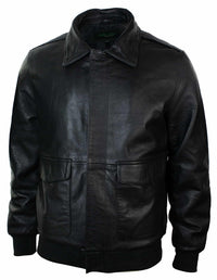 Chaqueta bomber de cuero para hombre con cuello de piel auténtica, color negro y marrón.