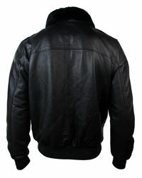 Chaqueta bomber de cuero para hombre con cuello de piel auténtica, color negro y marrón.