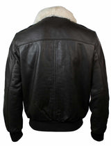 Chaqueta bomber de aviador de cuero para hombre con cuello de piel auténtica, color negro y marrón.