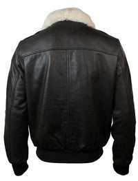 Chaqueta bomber de aviador de cuero para hombre con cuello de piel auténtica, color negro y marrón.