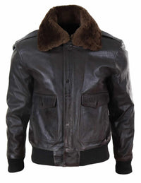 Chaqueta bomber de cuero marrón para hombre