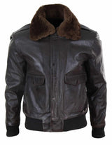 Chaqueta bomber de cuero marrón para hombre