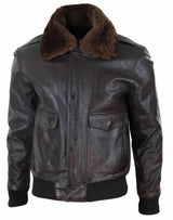 Chaqueta bomber de cuero marrón para hombre