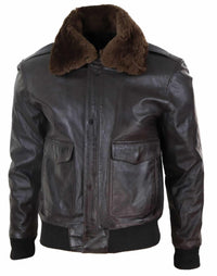 Chaqueta bomber de cuero marrón para hombre