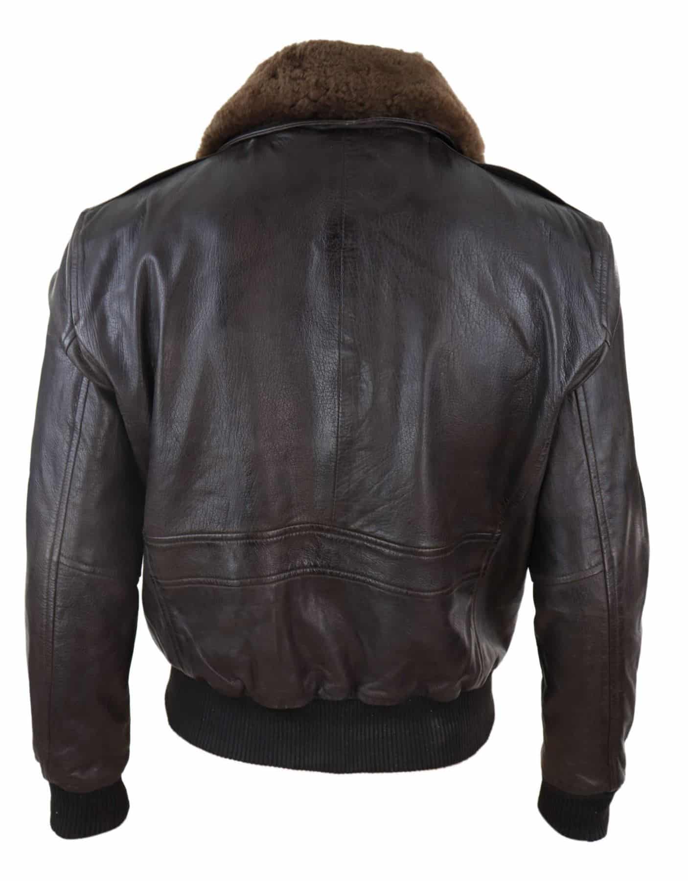 Chaqueta bomber de cuero marrón para hombre