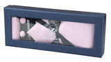 Conjunto de regalo de corbata rosa de seda satinada con pañuelo de bolsillo, gemelos y corbata de satén brillante.