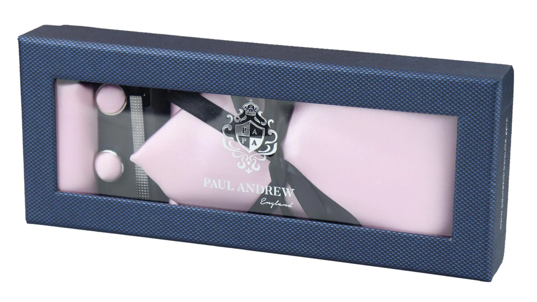 Conjunto de regalo de corbata rosa de seda satinada con pañuelo de bolsillo, gemelos y corbata de satén brillante.
