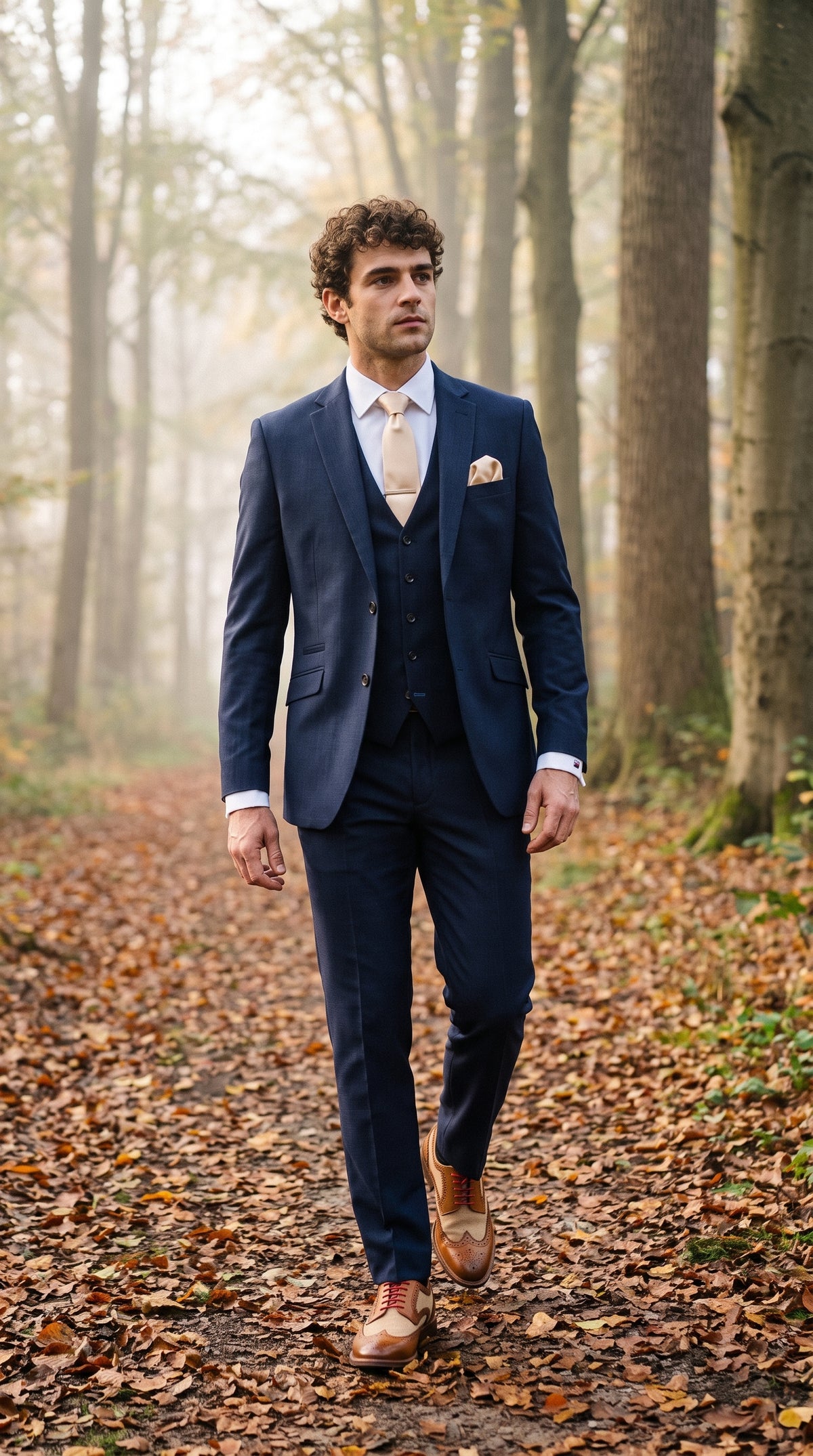 Look #496 styled with Traje de hombre azul marino de corte entallado