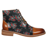 Adam - Botas Oxford de cuero marrón con estampado floral y calavera para hombre