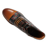 Adam - Botas Oxford de cuero marrón con estampado floral y calavera para hombre