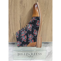 Adam - Botas Oxford de cuero marrón con estampado floral y calavera para hombre