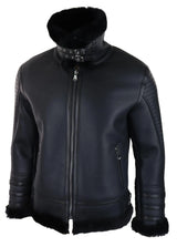 Chaqueta de aviador negra de piel de oveja auténtica para hombre, con cremallera, estilo piloto de la Segunda Guerra Mundial, abrigo cálido de invierno.