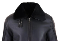Chaqueta de aviador negra de piel de oveja auténtica para hombre, con cremallera, estilo piloto de la Segunda Guerra Mundial, abrigo cálido de invierno.