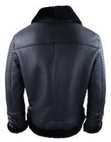 Chaqueta de aviador negra de piel de oveja auténtica para hombre, con cremallera, estilo piloto de la Segunda Guerra Mundial, abrigo cálido de invierno.
