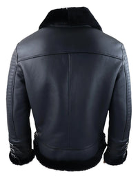 Chaqueta de aviador negra de piel de oveja auténtica para hombre, con cremallera, estilo piloto de la Segunda Guerra Mundial, abrigo cálido de invierno.