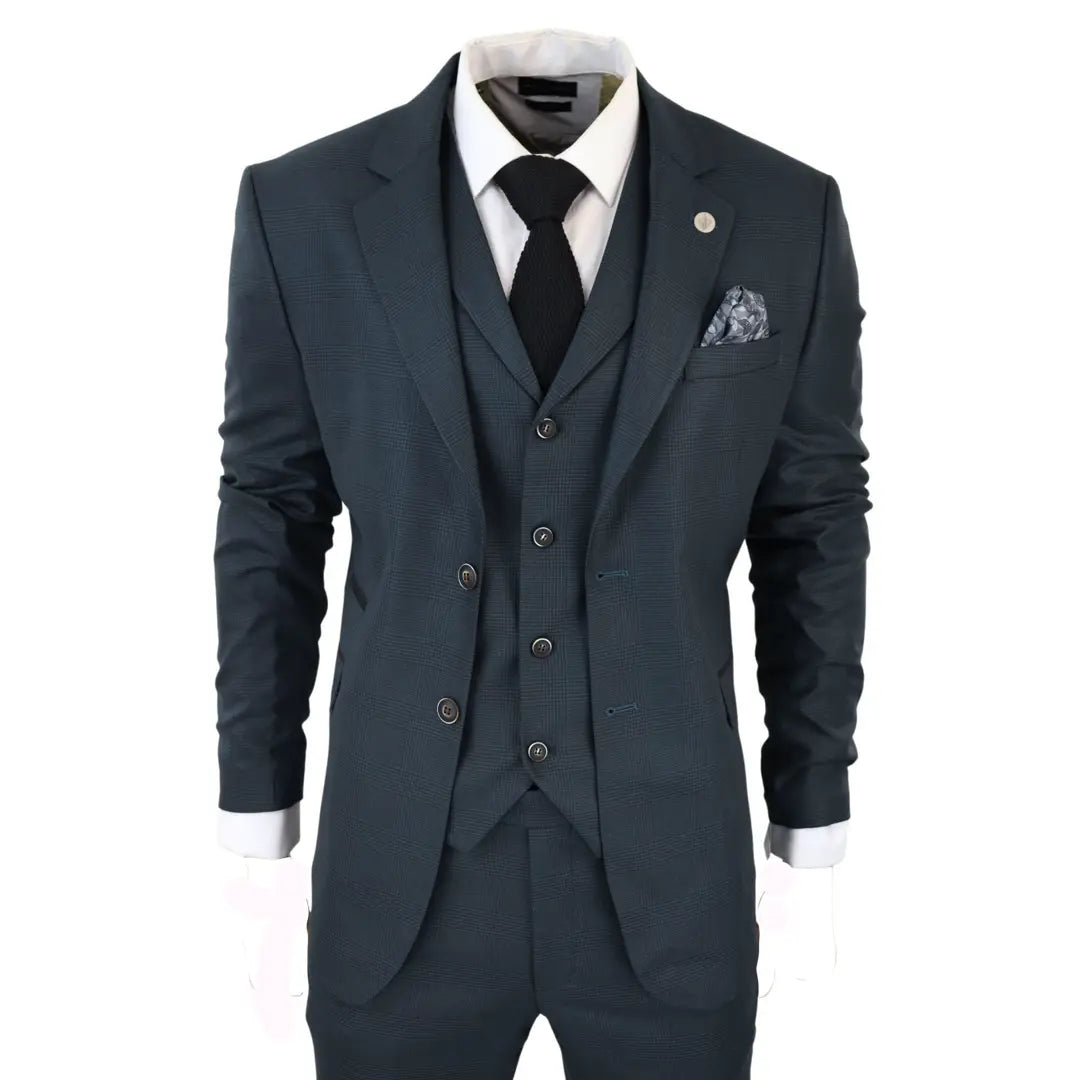 Traje de tres piezas a cuadros verde oliva para hombre AK-07