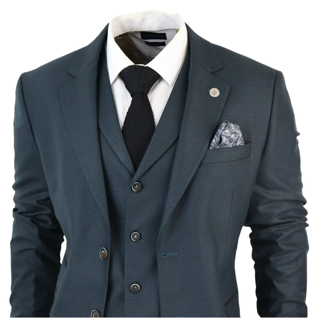 Traje de tres piezas a cuadros verde oliva para hombre AK-07