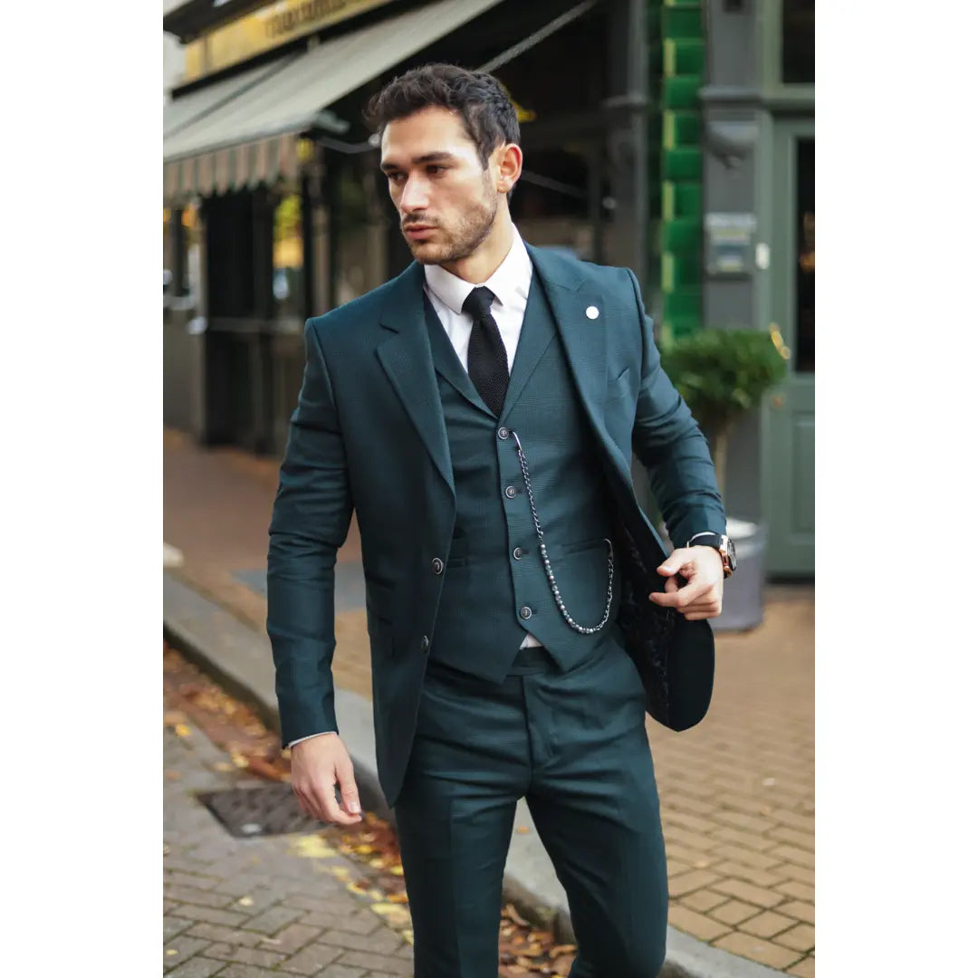Traje de tres piezas a cuadros verde oliva para hombre AK-07