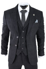 Traje de tres piezas para hombre, negro, con estampado de cuadros Glen.