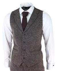 Traje de tres piezas de tweed marrón para hombre