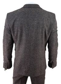 Traje de tres piezas de tweed marrón para hombre