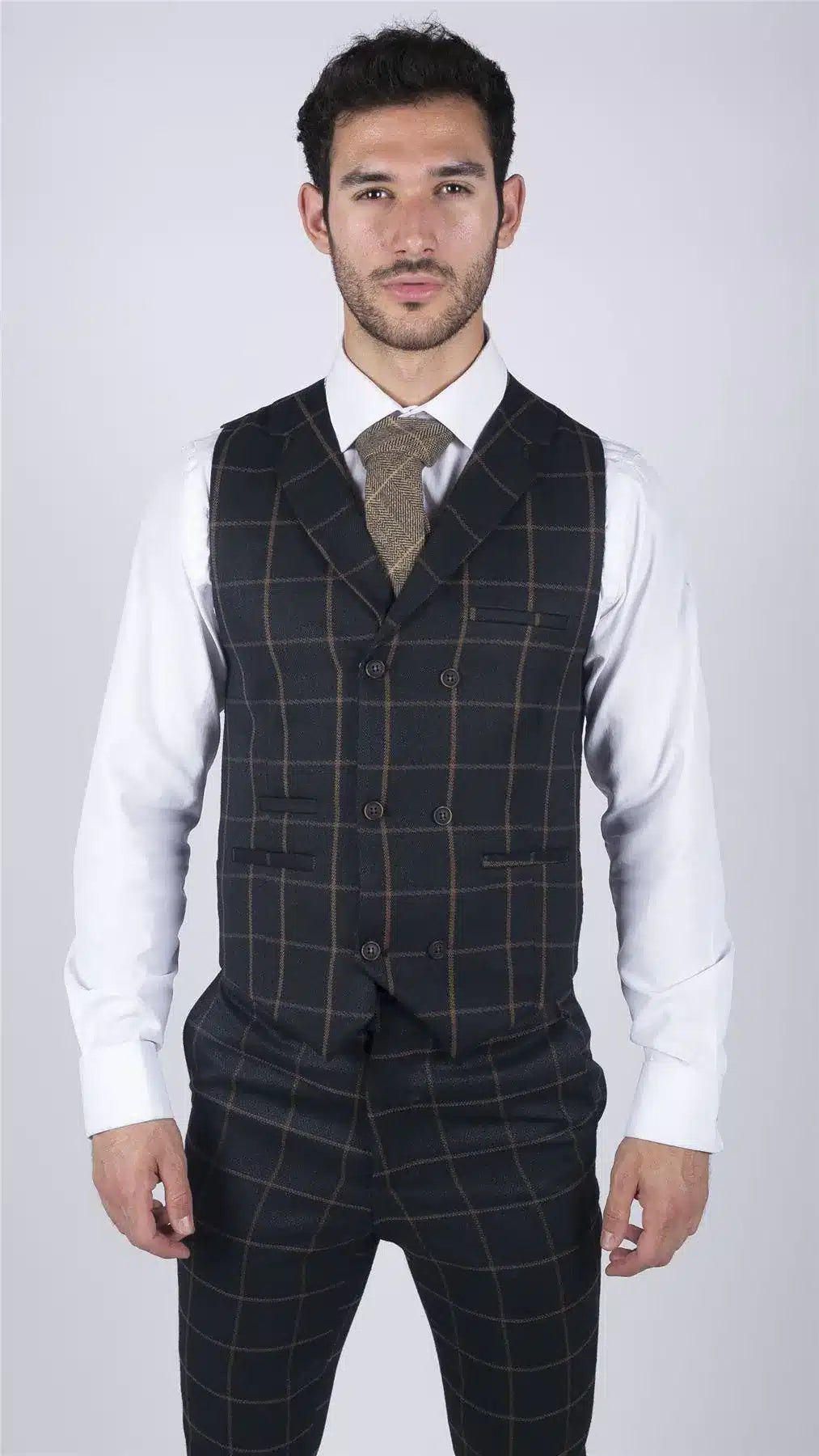 Chaleco clásico para hombre, estampado Príncipe de Gales, azul marino, corte ajustado, estilo vintage, ideal para bodas.