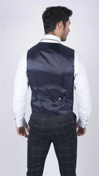 Chaleco clásico para hombre, estampado Príncipe de Gales, azul marino, corte ajustado, estilo vintage, ideal para bodas.