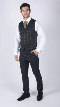 Chaleco clásico para hombre, estampado Príncipe de Gales, azul marino, corte ajustado, estilo vintage, ideal para bodas.