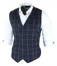 Chaleco clásico para hombre, estampado Príncipe de Gales, azul marino, corte ajustado, estilo vintage, ideal para bodas.