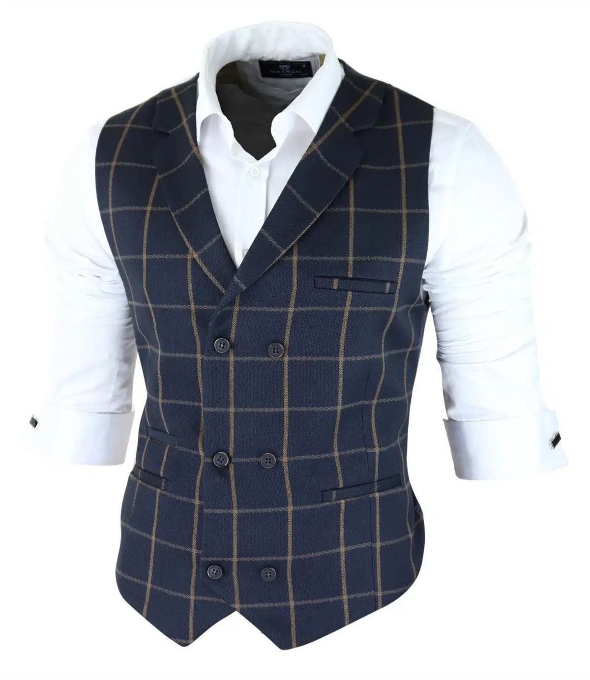 Chaleco clásico para hombre, estampado Príncipe de Gales, azul marino, corte ajustado, estilo vintage, ideal para bodas.