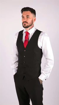 Chaleco negro clásico para hombre, ideal para funerales, bodas, oficina, trabajo, estilo casual elegante y corte ajustado.