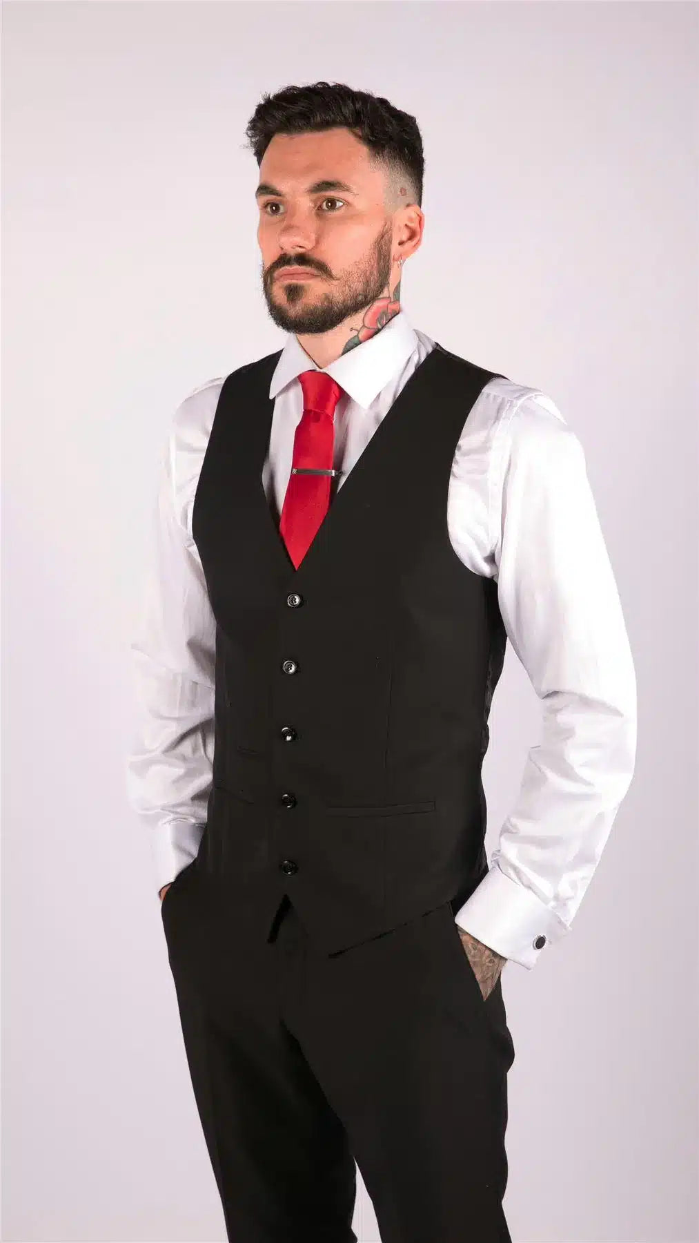 Chaleco negro clásico para hombre, ideal para funerales, bodas, oficina, trabajo, estilo casual elegante y corte ajustado.