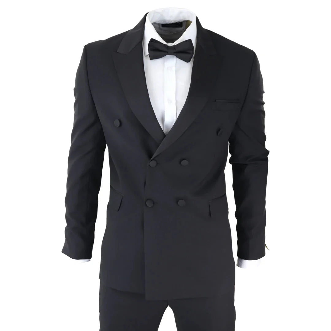 AK-22 - Traje de esmoquin negro cruzado para hombre, ideal para cenas y bodas.