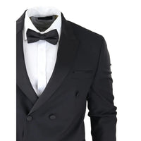 AK-22 - Traje de esmoquin negro cruzado para hombre, ideal para cenas y bodas.