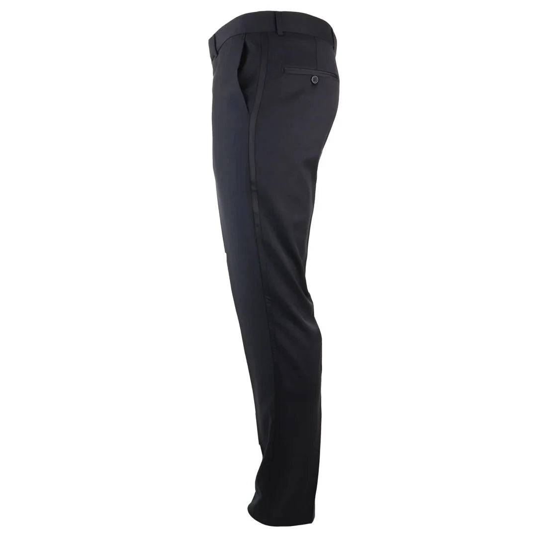 Pantalones de esmoquin negros para hombre, ideales para bodas, graduaciones y ocasiones especiales. Rayas de satén.