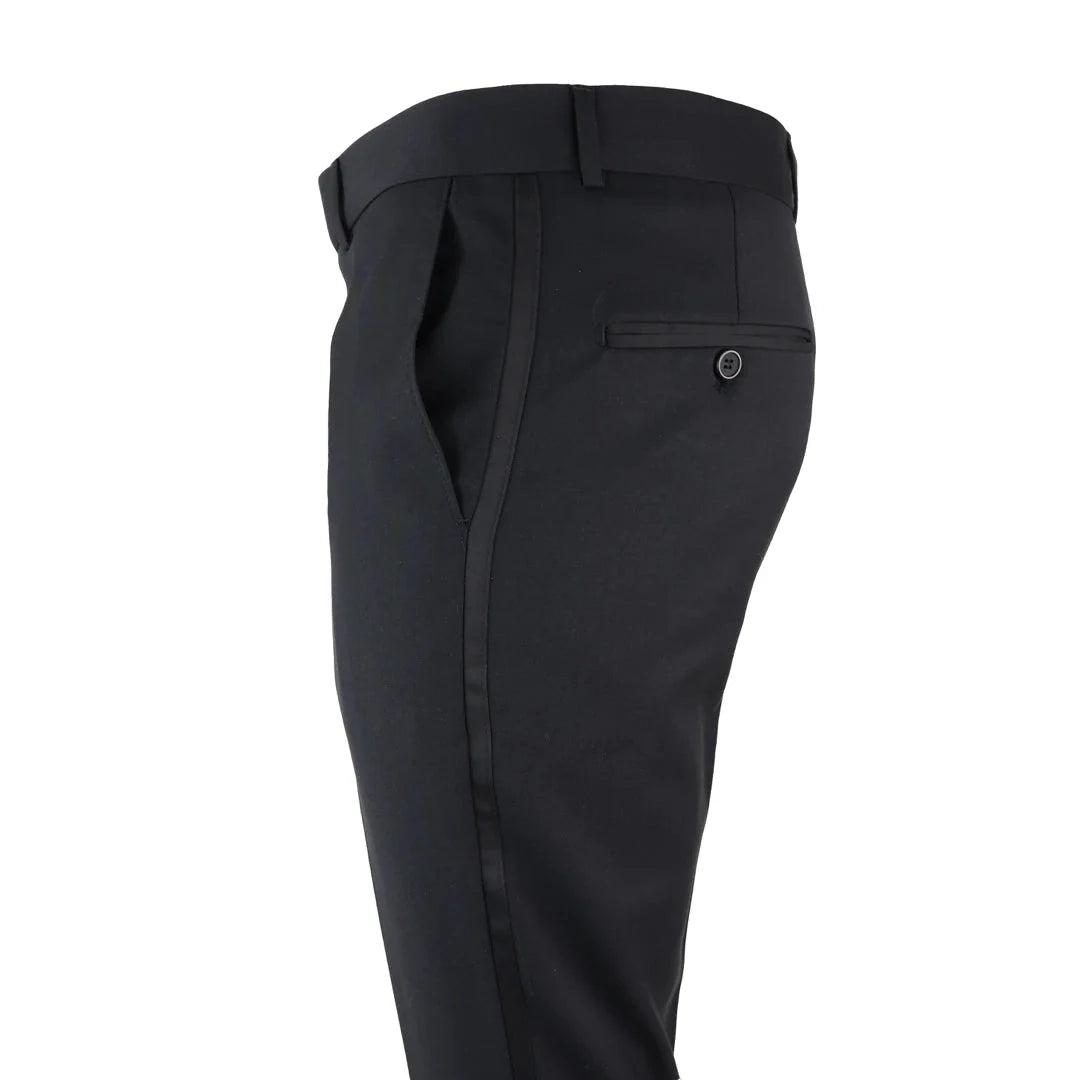 Pantalones de esmoquin negros para hombre, ideales para bodas, graduaciones y ocasiones especiales. Rayas de satén.