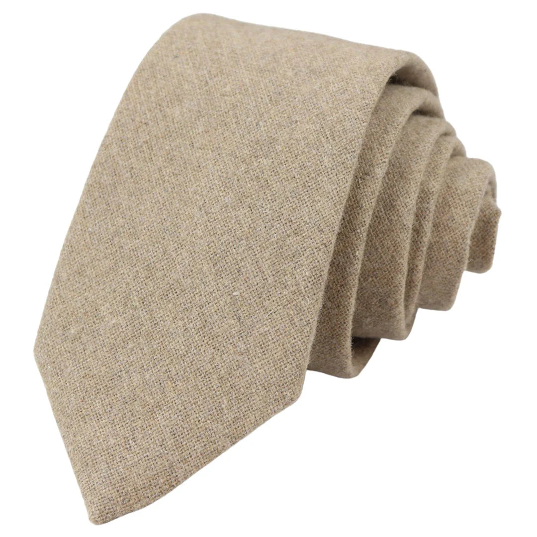 Pañuelo de corbata de tweed color beige camello, 2 pulgadas.