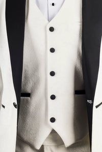 Traje de boda de terciopelo blanco de 3 piezas para hombre AK-24 con solapas negras.