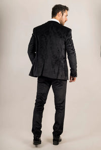 Traje de boda de tres piezas para hombre AK-26, de terciopelo negro con solapas de satén.