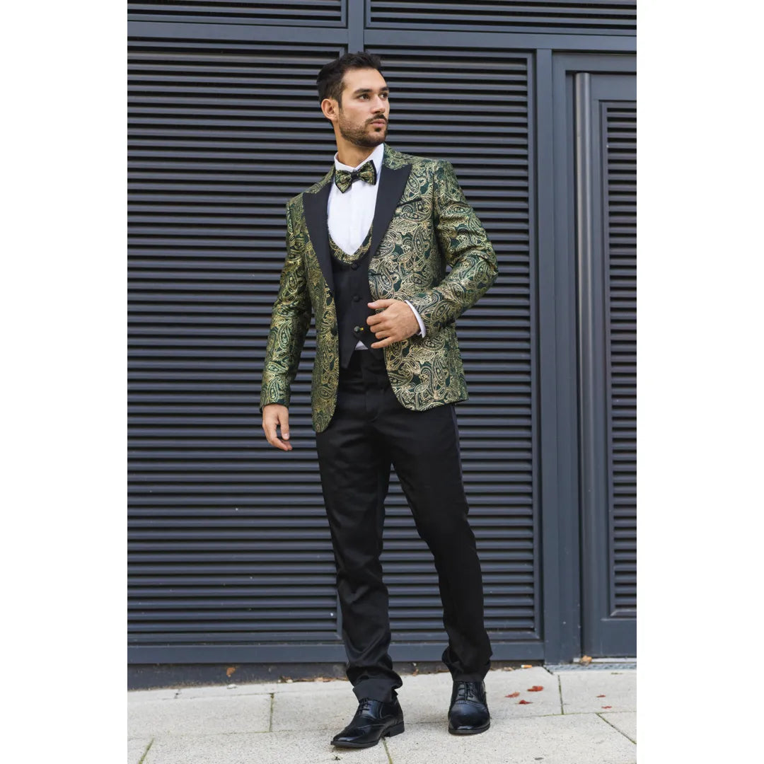 AK-28 - Traje de boda de tres piezas para hombre, color verde cachemir.