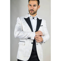 AK-29 - Traje de boda de hombre de 3 piezas blanco con estampado paisley