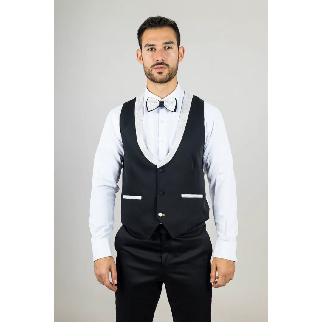 AK-29 - Traje de boda de hombre de 3 piezas blanco con estampado paisley