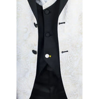 AK-29 - Traje de boda de hombre de 3 piezas blanco con estampado paisley